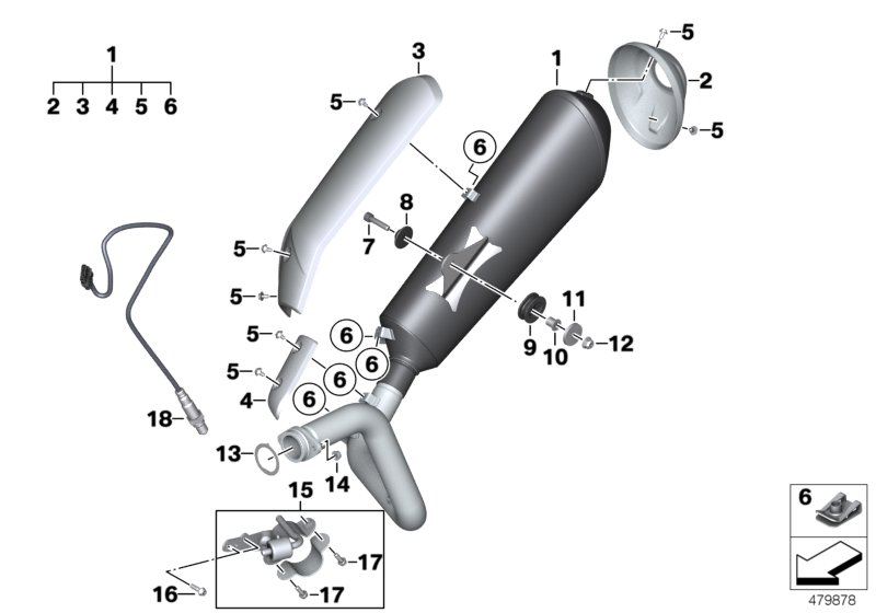 Детали системы выпуска ОГ с креплением для BMW K03 G 310 R (0G01, 0G11) 0 (схема запчастей)