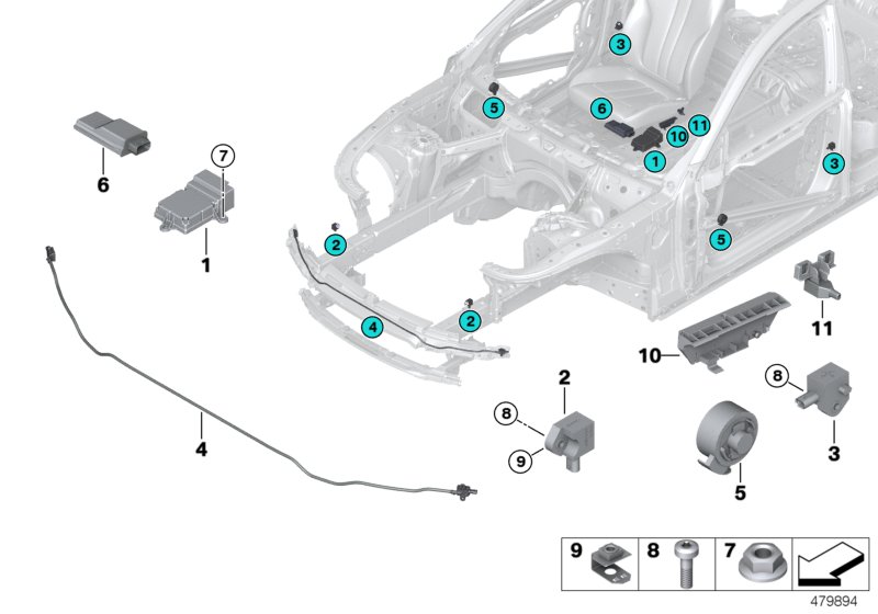 Электрические детали НПБ для BMW G01 X3 M40dX (TX92) B57 (схема запчастей)