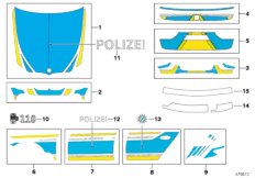 Наклейки полиция Баварии синий для BMW G30 530d B57 (схема запасных частей)