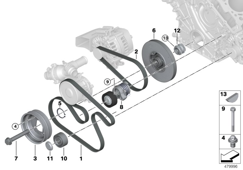 Ременный привод для BMW RR31 Cullinan N74L (схема запчастей)