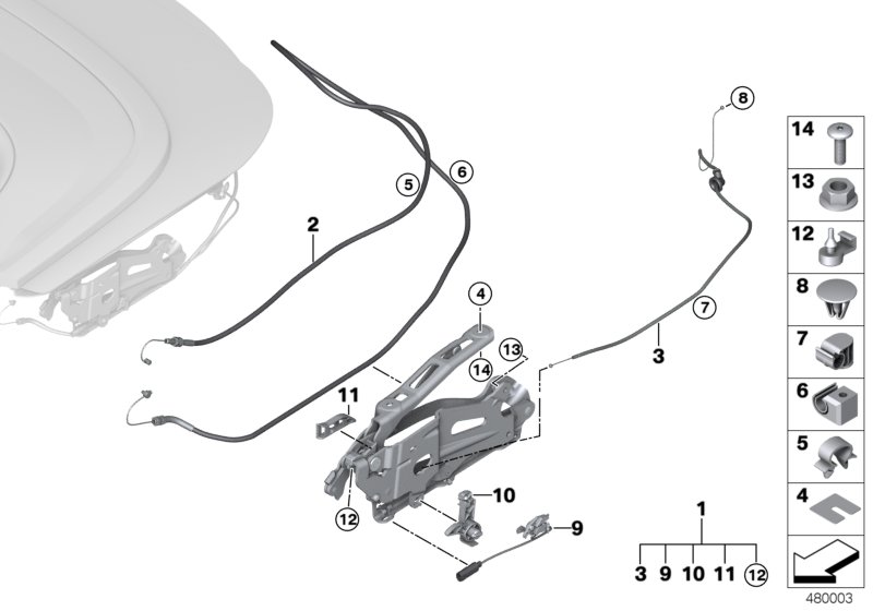 Мех-зм крышки отд.д.складного верха для BMW RR6 Dawn N74R (схема запчастей)