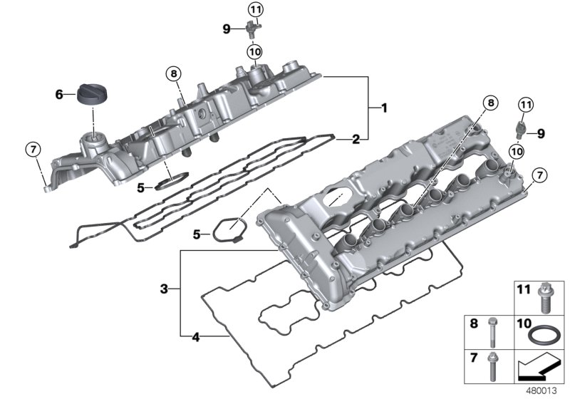Крышка головки блока цилиндров для BMW RR11 Phantom N74L (схема запчастей)