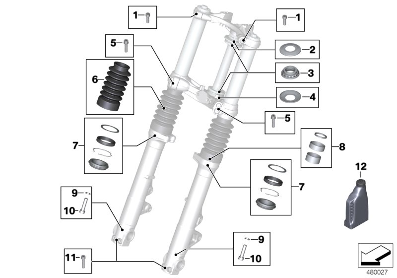 Сервисное обслуживание телескопич.вилка для BMW K32 R nineT Racer (0J21, 0J23) 0 (схема запчастей)
