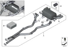 Система глушителя M Performance для BMW F82 M4 S55 (схема запасных частей)