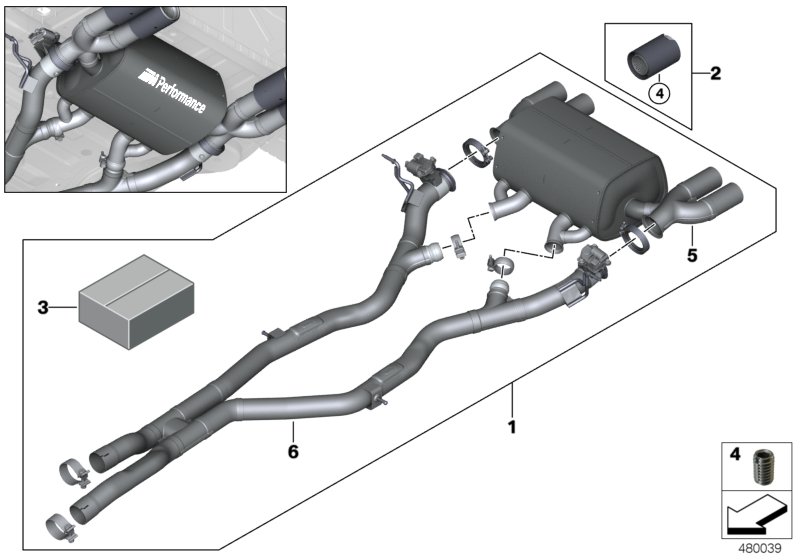 Система глушителя M Performance для BMW F83 M4 S55 (схема запчастей)