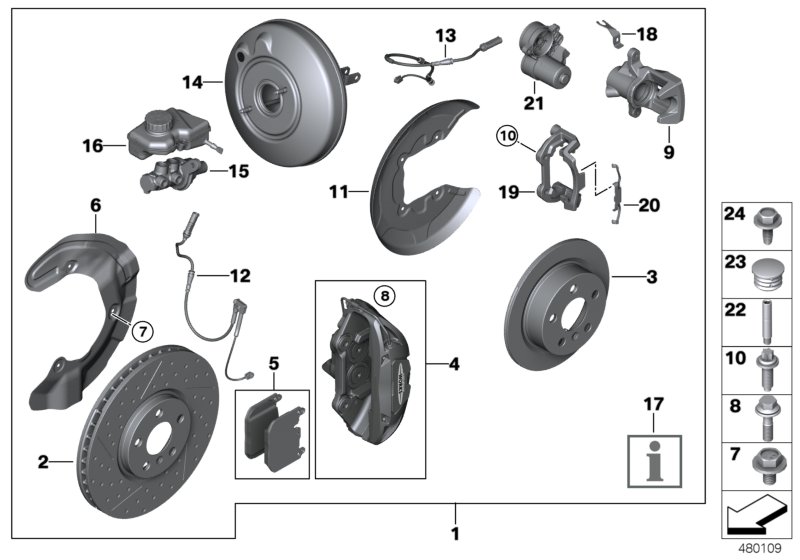 Комплект дооснащ.спорт.торм.механизмами для MINI F54N Cooper S ALL4 B48C (схема запчастей)