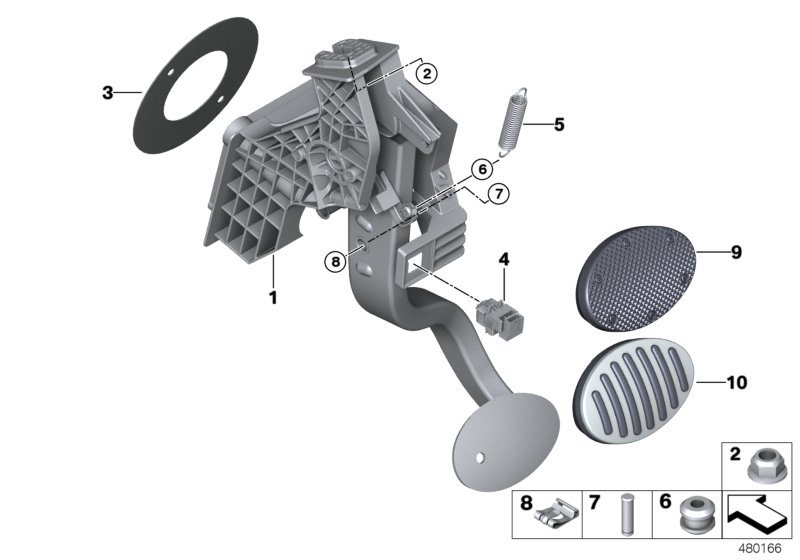 Педальный механизм АКПП для BMW F56 Cooper B36C (схема запчастей)
