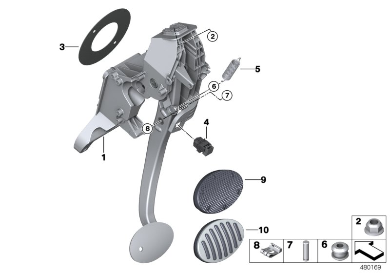 Педальный механизм АКПП для BMW F54N Cooper SD B47D (схема запчастей)