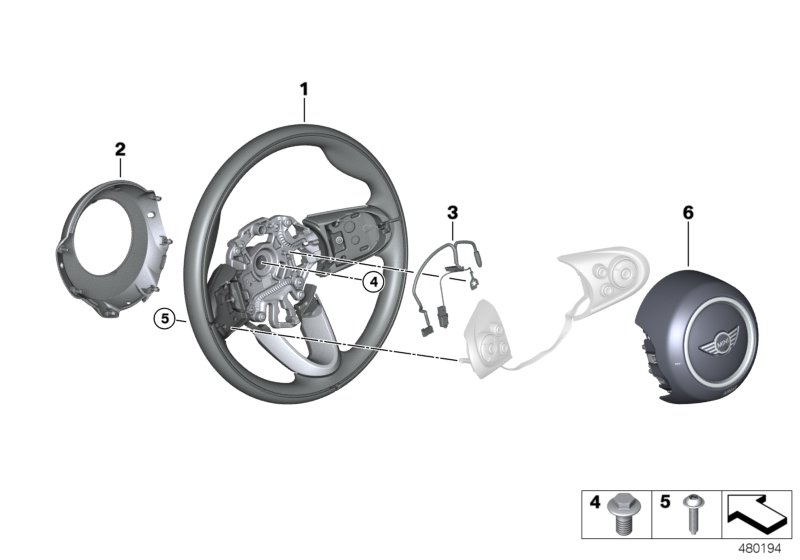 Рулевое колесо с НПБ для BMW F60 Cooper ALL4 B38 (схема запчастей)