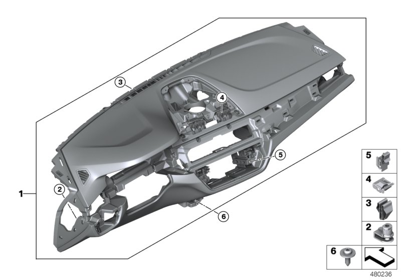 облицовка панели приборов для BMW G30 540i B58C (схема запчастей)