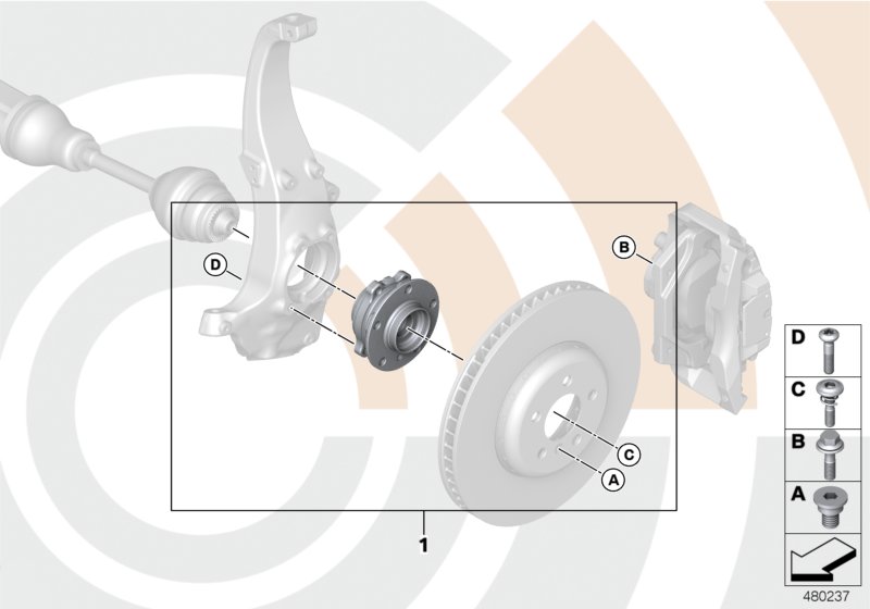 Рем.комплект ступицы переднего колеса для BMW F07N 530dX N57N (схема запчастей)