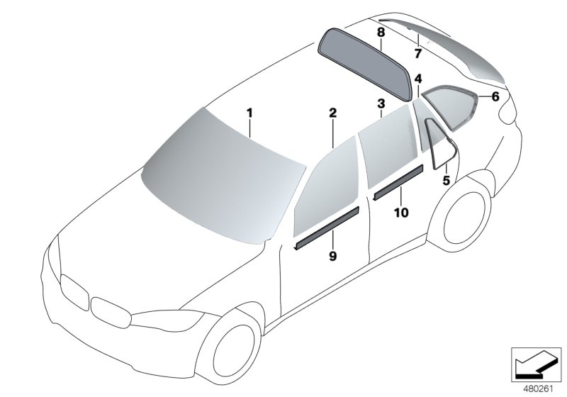 Остекление для BMW F15 X5 50iX 4.4 N63N (схема запчастей)