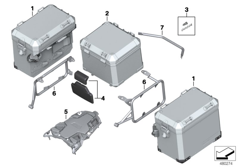 Багажная система R 1200 GS Adventure для MOTO K51 R 1250 GS Adv. (0J51, 0J53) 0 (схема запчастей)