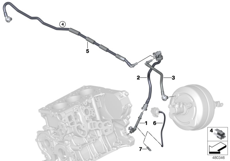 Вакуумный трубопр.усилителя тормозов для BMW F23 218i B38 (схема запчастей)