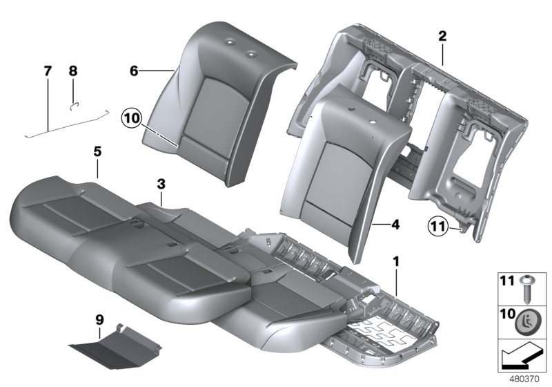 Набивка и обивка базового сиденья Зд для BMW F02 750LiX N63 (схема запчастей)