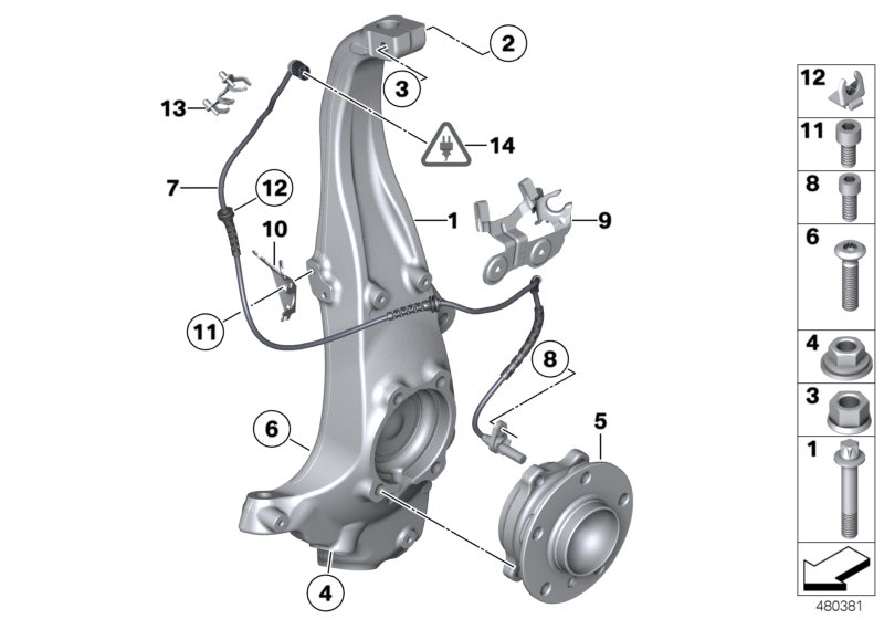 Поворотная опора/подшипник ступ.кол.Пд для BMW F11N 550i N63N (схема запчастей)