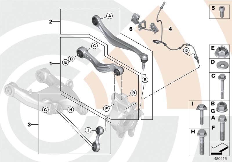 Ремкомплекты рычагов и растяжек для BMW F12 650i N63 (схема запчастей)