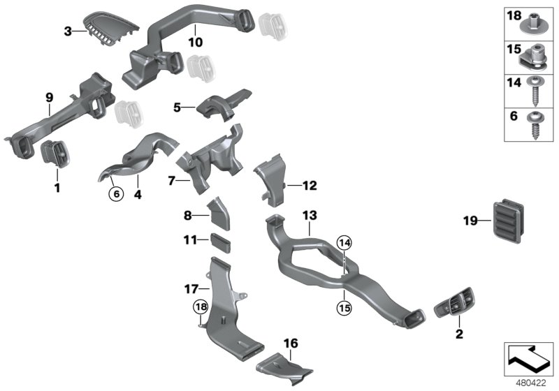 Воздуховод для BMW F60 Cooper S B48C (схема запчастей)