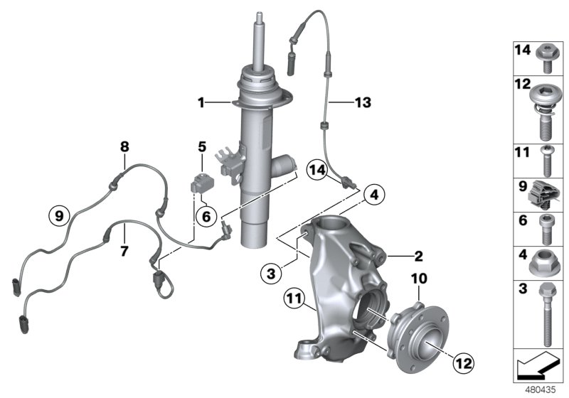 Стойка амортизатора Пд VDC/доп.элементы для BMW F31 328iX N20 (схема запчастей)