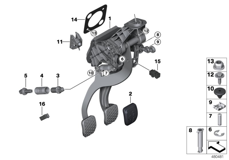 Педальный механизм для а/м с МКПП для BMW G01 X3 18d (TX12) B47 (схема запчастей)