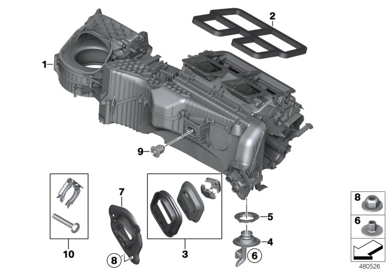 Детали корпуса кондиционера для BMW F36 418d N47N (схема запчастей)