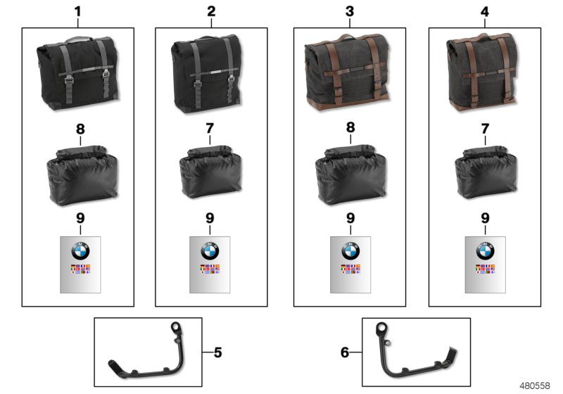 Боковые сумки для BMW K33 R nineT Urban G/S (0J41, 0J43) 0 (схема запчастей)