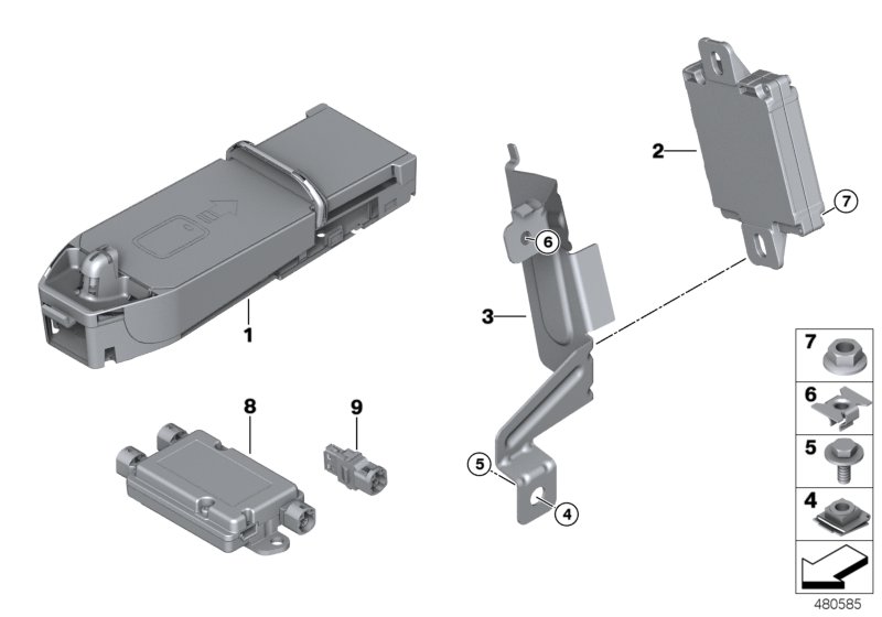 Детали телефония беспроводная зарядка для BMW F34N 320iX B48 (схема запчастей)
