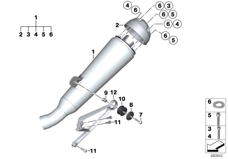 Глушитель/дополнительные элементы для BMW K22 R nineT Pure (0J11, 0J13) 0 (схема запчастей)