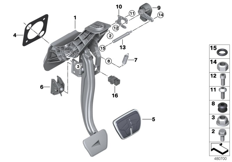 Педальный механизм АКПП для BMW G30 540i B58C (схема запчастей)