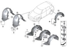 Защитный кожух колесной ниши для MINI F60 Cooper SE ALL4 B38X (схема запасных частей)