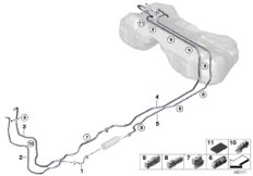 Топливопровод/ элементы крепления для BMW G30 525d B47 (схема запасных частей)