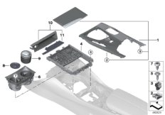 Доп.элементы центральной консоли для BMW G30 540iX B58 (схема запасных частей)