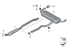 Система выпуска ОГ Зд для BMW F48N X1 20iX B48C (схема запасных частей)
