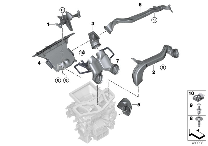Воздуховод панели приборов для BMW RR12 Phantom EWB N74L (схема запчастей)
