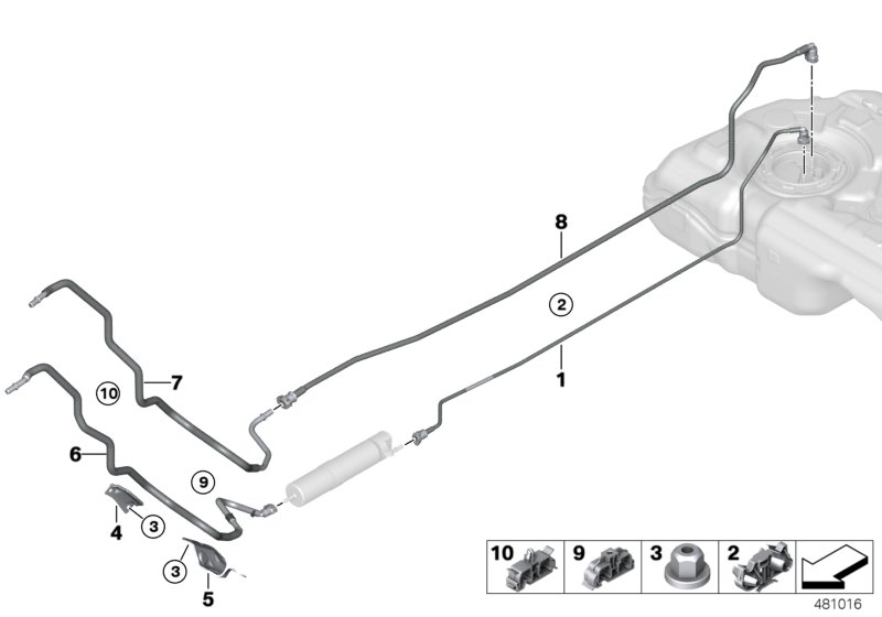 Топливопровод/ элементы крепления для BMW F54N Cooper D B47B (схема запчастей)