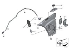 Бачок стеклоомывателя/омывателя фар для BMW G30 M550iX N63R (схема запасных частей)