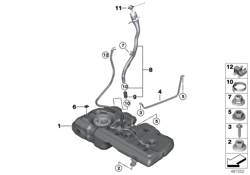 Топливный бак/дополнительные элементы для BMW F60 Cooper B36C (схема запчастей)