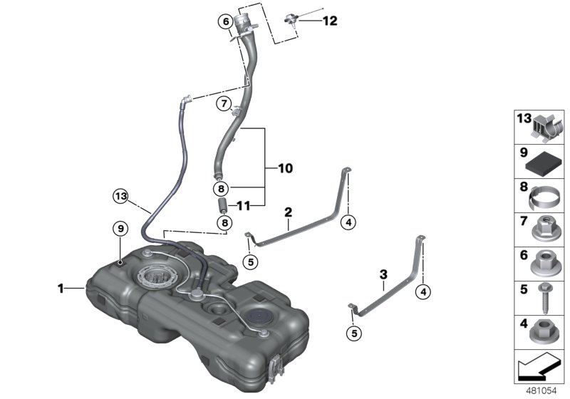 Топливный бак/дополнительные элементы для BMW F60 Cooper S B46 (схема запчастей)