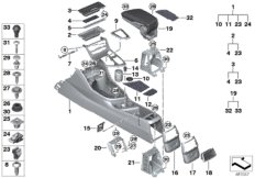 Центральная консоль для BMW F45 216i B38 (схема запасных частей)