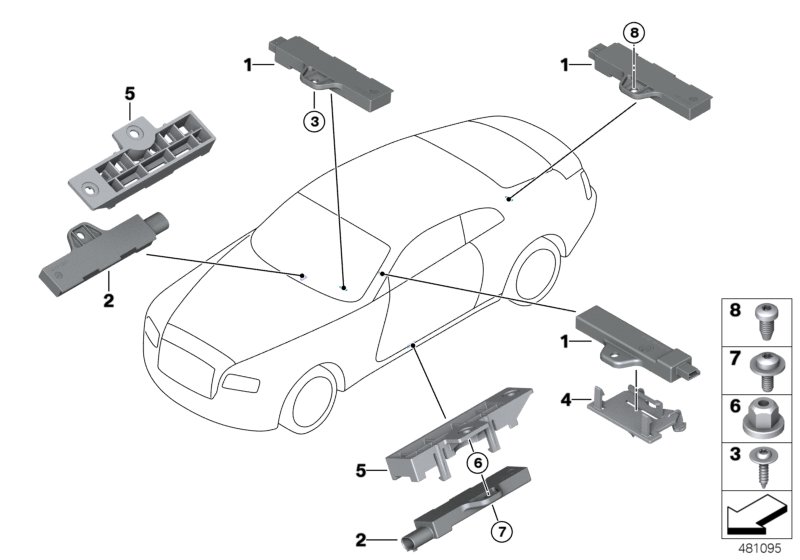 Детали антенны комфортного доступа для BMW RR31 Cullinan N74L (схема запчастей)