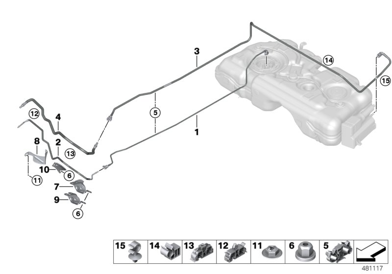 Топливопровод/ элементы крепления для BMW F60 Cooper S B48 (схема запчастей)