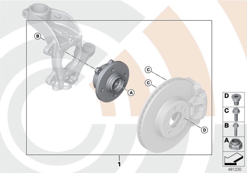 Рем.комплект ступицы переднего колеса для MINI R55N Coop.S JCW N18 (схема запчастей)