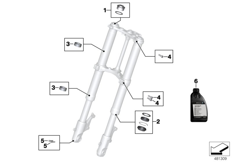 Сервисное обслуживание телескопич.вилка для BMW K19 C 650 GT 16 (0C05, 0C15) 0 (схема запчастей)