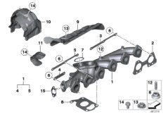 Выпускной коллектор-рециркуляция ОГ для BMW F11 535d N57Z (схема запасных частей)