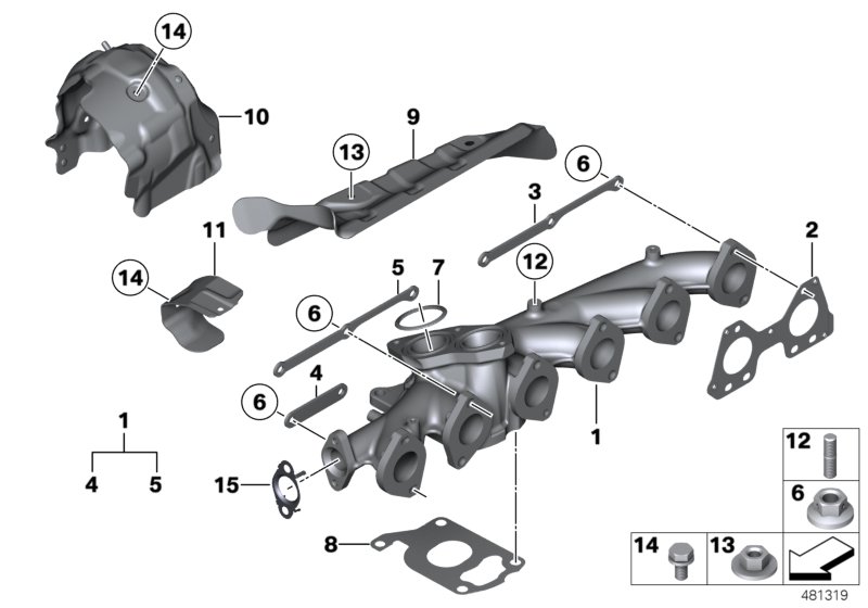 Выпускной коллектор-рециркуляция ОГ для BMW F11 535d N57S (схема запчастей)