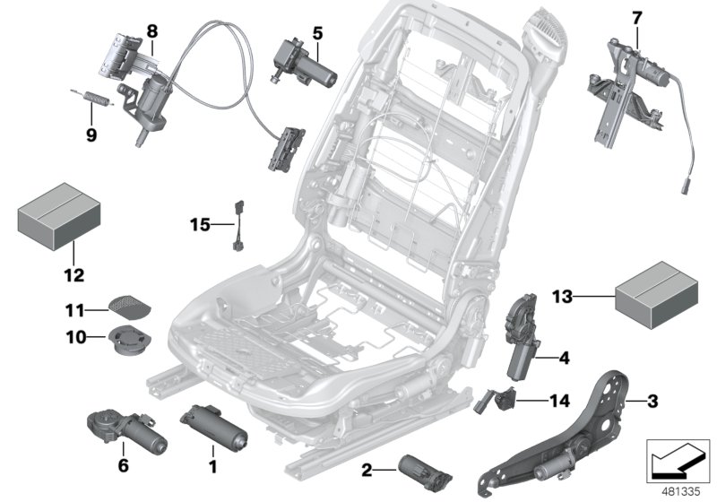 Сиденье Пд, э/оборудование и приводы для BMW F12N 640i N55 (схема запчастей)