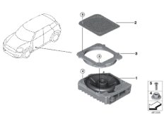 Детали центрального НЧ-динамика для BMW F60 Cooper B38C (схема запасных частей)