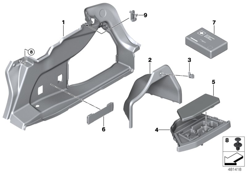 Обшивка багажного отделения П для BMW F32N 430i B48 (схема запчастей)