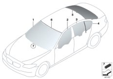 Остекление для BMW F10N 530dX N57N (схема запасных частей)