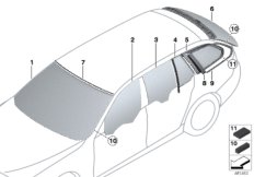 Остекление для BMW F11 525dX N47S1 (схема запасных частей)